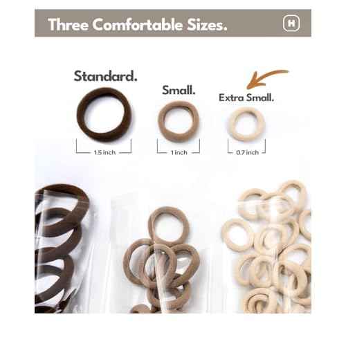 Heliums Extra Small Hair Ties No Damage - Dark Brown - Mini 0.7 Inch Tiny Soft Seamless Hair Bands for Toddlers, Braids, Kids Ponytails- 40 Count