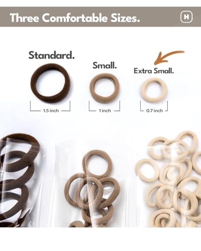 Heliums Extra Small Hair Ties 0.75" Black - 40 Pack Seamless Ponytail Holders