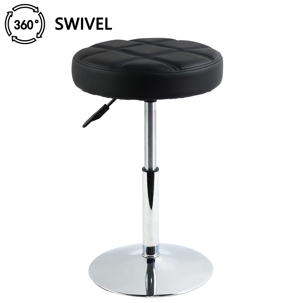 FURWOO Short Round PU Leather Shop Stool - Padded Stool for Salon,SPA,Manicure and Vanity - Small Black