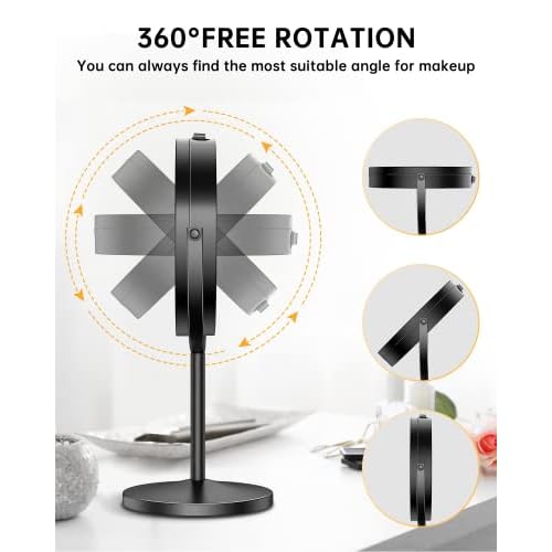 Gospire 7" Lighted Makeup Mirror with Magnification 10X/1X Double Sided, Round Magnifying LED Vanity Standing Cosmetic Shaving Mirror with Battery Operated, Cordless Portable for Bathroom Bedroom