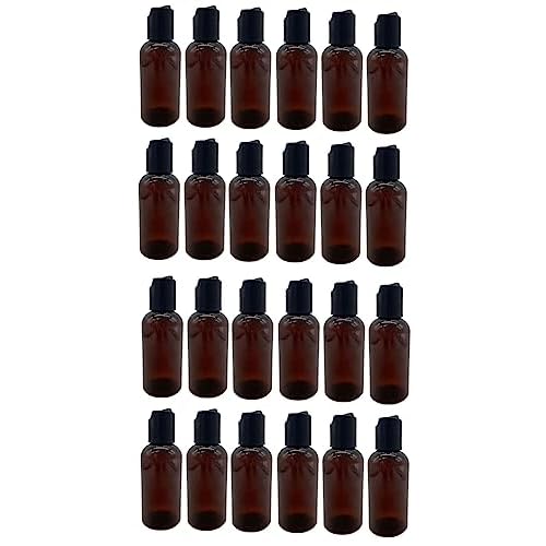 Natural Farms Empty Travel Shampoo Bottles - 2 oz - 24 Pack - Amber Boston Plastic Bottles ? Black Disc - for Essential Oils- Perfumes- Soap - Creams - Lotions - Gels