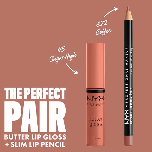 NYX Butter Gloss Brown Sugar - Non-Sticky Lip Gloss Peach Nude 0.27 Fl Oz