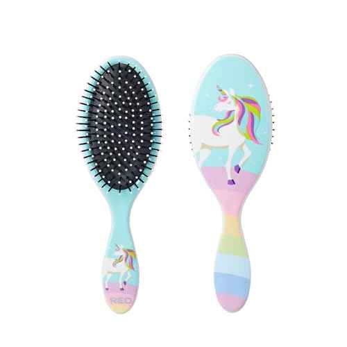 Red by Kiss Unicorn Detangler Brushes, Cute Kids Hairbrush Easy Wet Dry Hair Detangling & Styling, Scalp Massage & Smooth (Oval, Rainbow)