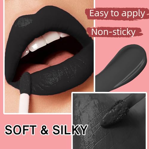 Black Matte Lipstick Lip Liner Gloss Set - Waterproof & Long-Lasting