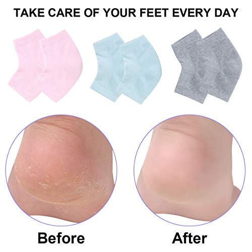 Moisturizing Gel Heel Socks, 3 Pairs Toeless Spa Socks for Dry Cracked Heels