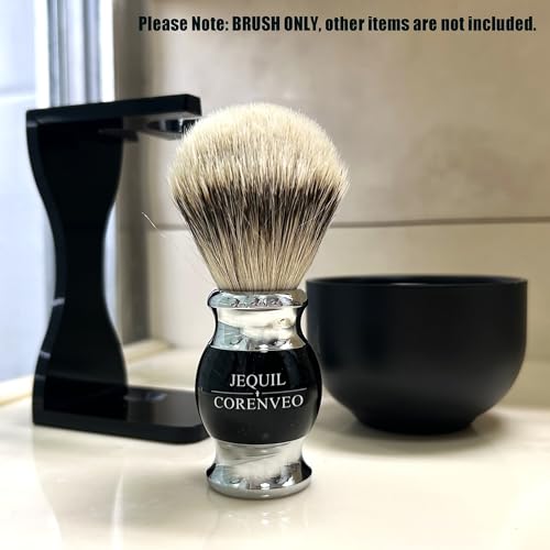 JEQUIL&CORENVEO 100% Silvertip Badger Hair Shaving Brush, Handmade Shaving Brush with Fine Resin Handle and Stainless Steel Base (Black)