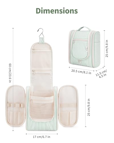 Narwey Hanging Travel Toiletry Bag for Women - Mint Green Stripe
