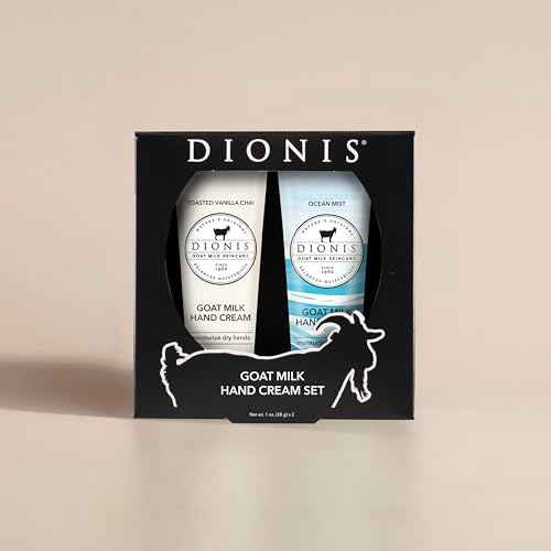 Dionis Goat Milk Skincare Hand Cream Set of 2 - Cruelty Free, Paraben Free Travel Size Moisturizer Duo, Ocean Mist and Toasted Vanilla Chai Scented 1oz Mini Lotions For Dry Hands in a Gift Box