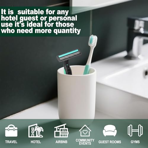 Disposable Twin Blade Razors in Bulk, Individually Wrapped - Clear Safety Cap, For Homeless, Hotel, Airbnb, Travel (pack of 30,green)