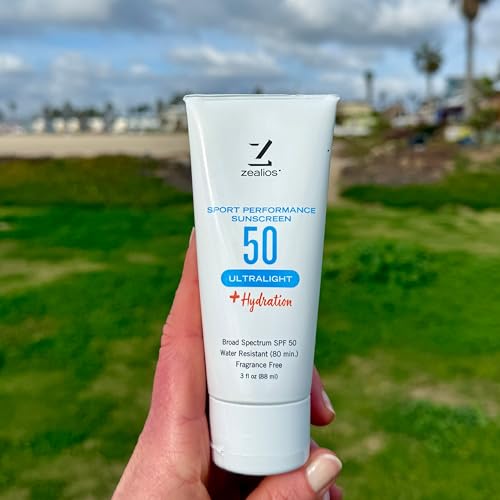Zealios Sport Performance Ultralight SPF 50 Sunscreen +Hydration, 3 oz Tube, Broad Spectrum, Water & Sweat Resistant (80 min) Non-Greasy, Fragrance-Free Lotion for Swimming, Running & Cycling