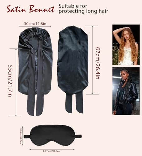 WJing Yi Jia Sandalwood 2-Piece Silk Satin Bonnet & Eye Mask for Long Curly Hair Sleep - One Size