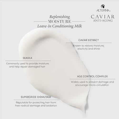 Alterna Haircare CAVIAR Anti-Aging Replenishing Moisture Leave-in Conditioning Milk, 5 Fl Oz | Detangles Dry Hair | Sulfate Free, Paraben Free