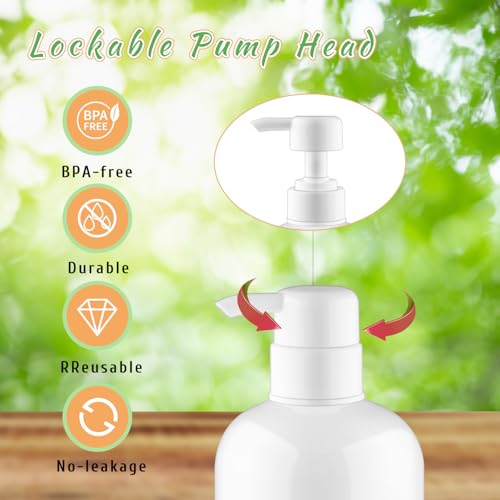 5 Pcs 500ml/17oz PET Round Plastic Shampoo Pump Jar Leakproof Large Lotion Dispensers Refillable Body Wash Container for Essential Oil Hair Conditioner