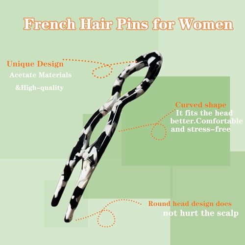 French Hair Pins for Women - 4 Pack Tortoise Acetate