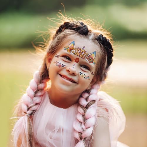 Partywind Temporary Face Tattoos for Kids - 15 Waterproof Sheets