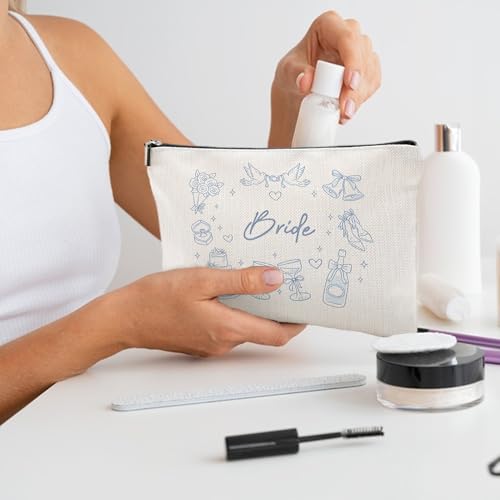 Bride Makeup Bag - Blue Wedding Cosmetic Pouch