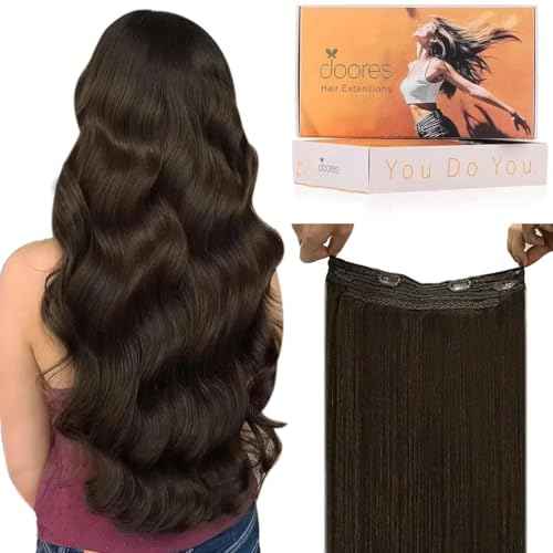 DOORES Wire Hair Extensions 18 Inch 95g Remy Human Wire Hair Extensions Invisible Transparent Line Adjustable Hairpieces Secret Extensions Straight Hair Light Dark Brown