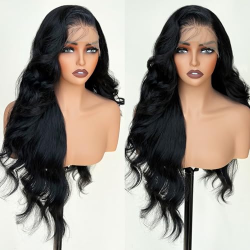 Black Glueless Wigs for White Women 26 Inch Pre Layered Body Wave Synthetic lace front Wigs - Pre Plucked 13¡¿6 HD Lace Front Synthetic Wig Pre Plucked with Tiny Knots Natural Hairline Wear and Go