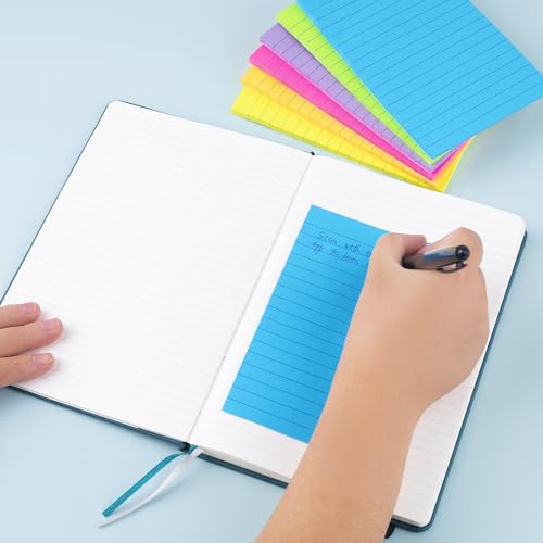 Lined Sticky Notes 3X5 in Bright Ruled Post Stickies Colorful Super Sticking Power Memo Pads Its Strong Adhesive, 6 Pads/Pack, 75 Sheets/pad