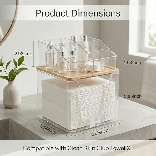 2-Tier Facial Towel Holder with Bamboo Lid & Makeup Organizer