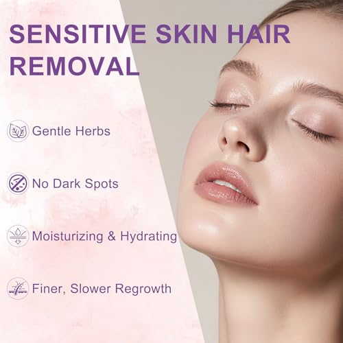 Facial Hair Removal Cream Kit for Women - Painless Depilatory Cream for Sensitive Skin on Upper Lip & Chin, with Soothing Cream & Spatula, At Home Hair Remover Set, 2.37 fl.oz