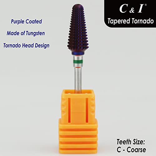 C & I TAPERED TORNADO & TEXAS TORNADO Nail Drill Bit for Nail Drill Machine, Purple Coated (Tapered Tornado, XC)