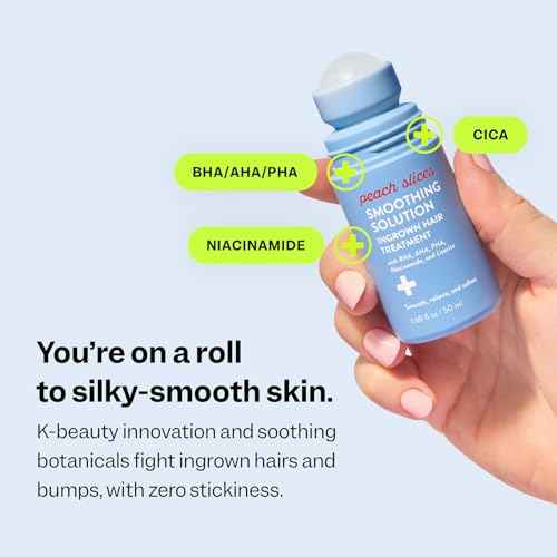 Peach Slices - Smoothing Solution Ingrown Hair Treatment (1.69 oz) - Smooth, Relieve, Soften Skin - 360 Roller - BHA, AHA, PHA, Niacinamide, Licorice - Vegan & Cruelty Free - Korean Skin Care & Beauty