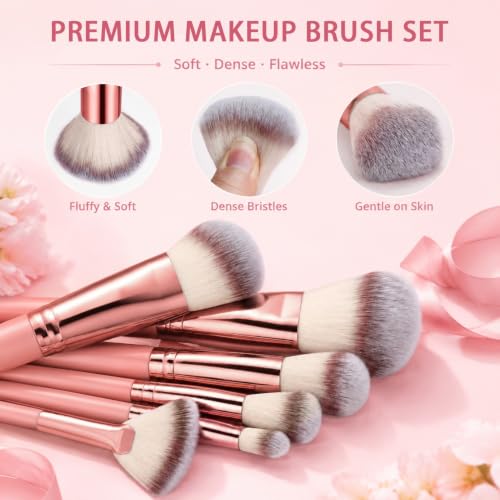 HGHDBT Pink Makeup Brushes Set - 70Pcs Professional Foundation & Eye Brush Kit in Case