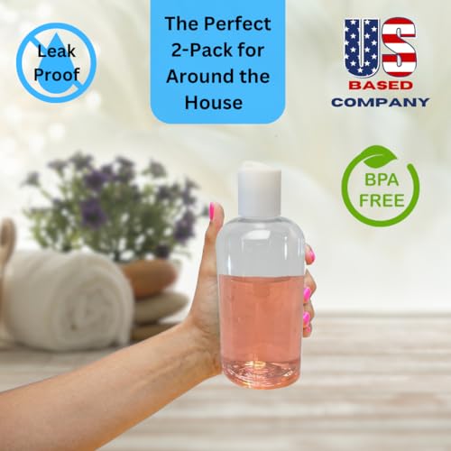 8oz Squeeze Bottles with Disc Cap (2-Pack) - Leak-Proof Travel