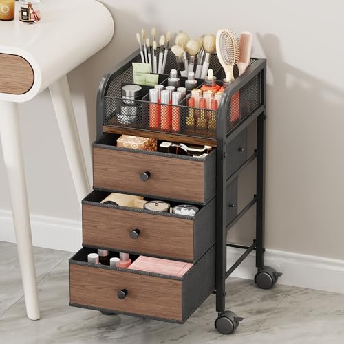 Rolling Makeup Organizer Cart with 3 Drawers & 9 Compartments