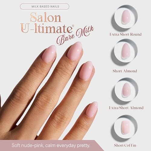 Celebritips Press On Nails - Extra Short Almond, Bare Milk, 32 Nails Kit