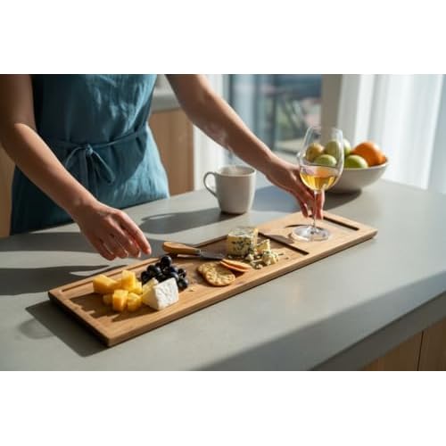 Zeek Bathtub Caddy Tray Solid Natural Wood Bath Board Charcuterie Serving Platter Housewarming Gift