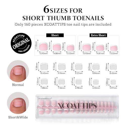 btartboxnails Short French Tip Press On Toenails - Solid Nail Gel Glue
