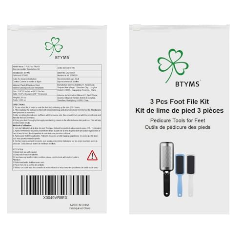 BTYMS 3-Piece Stainless Steel Foot File & Callus Remover Pedicure Kit