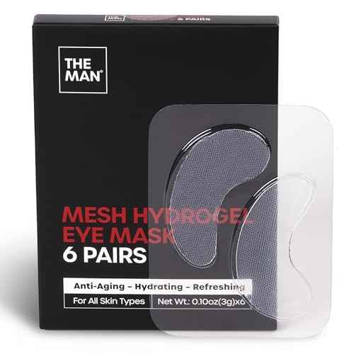 The Man Mesh Hydrogel Under Eye Patches for Men - Cooling, Hydrating & Firming Eye Masks for Dark Circles & Puffiness - Men's Anti-Aging Patches with Hyaluronic Acid, Collagen & Vitamin E. (6 Pairs)