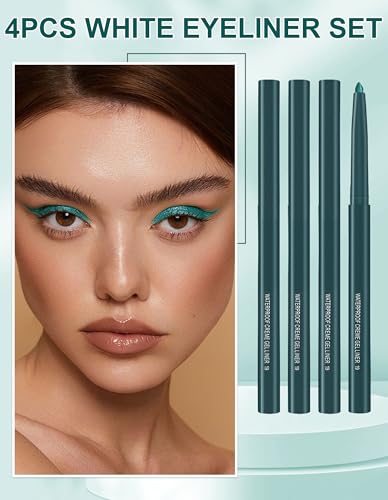 4 Pack Dark Green Waterproof Eyeliner Pencils, Retractable & Long-Lasting