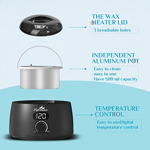 Lifestance L2 Digital Wax Warmer Machine - 500ml/14oz Fast-Heating for Hard Wax Beads, Hair Removal at Home, Professional for Brazilian, Bikini, Face, Body & Eyebrow