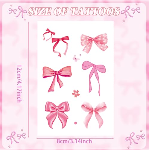 Pink Bow Temporary Tattoos 144PCS Party Favors