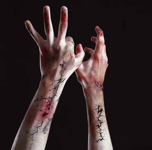 Halloween Stitches Temporary Tattoos - 18 Sheets Fake Scars Makeup
