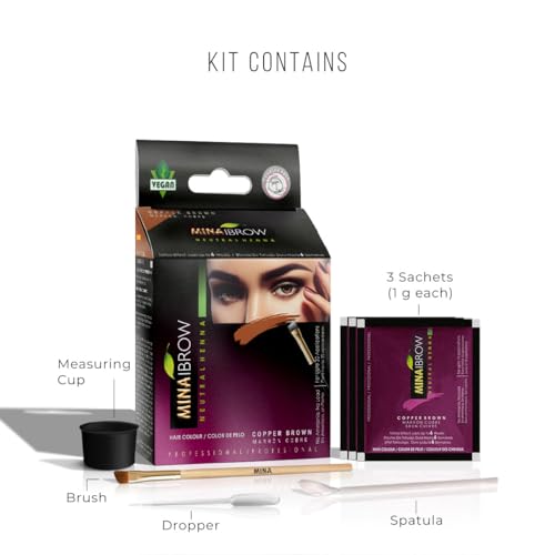 Mina iBrow Henna Hair Color Tint Kit - Copper Brown, Vegan & Ammonia-Free