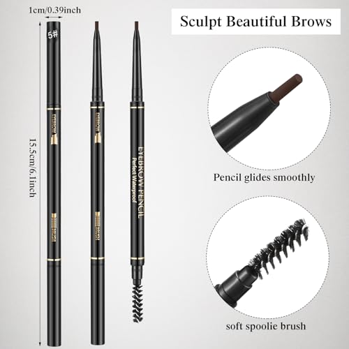 Dimsile 24 Pcs Brown Eyebrow Pencil Waterproof Eyebrow Pencil Bulk Retractable Micro Eyebrow Pencil with Brow Brush Shaping and Filling Brow Pencil Easy to Color for Women Eye Makeup Draw(Dark Brown)