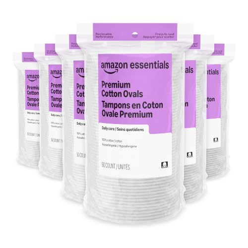 Amazon Essentials Oval Premium Cotton Pads, 300 Count