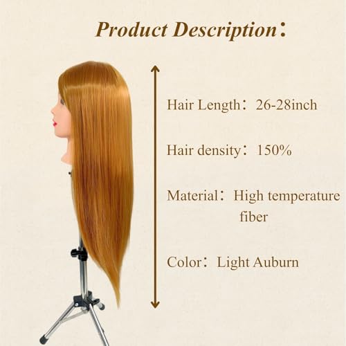 28" Light Auburn Hair Mannequin Head for Styling & Braiding