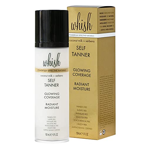 Whish Beauty Self Tanner - Sunless Tanning Lotion for Face & Body - Moisturizes with Shea Butter, Mango Butter, & Aloe - For All Skin Tones - Paraben & Sulfate Free (Coconut Milk & Verbena)