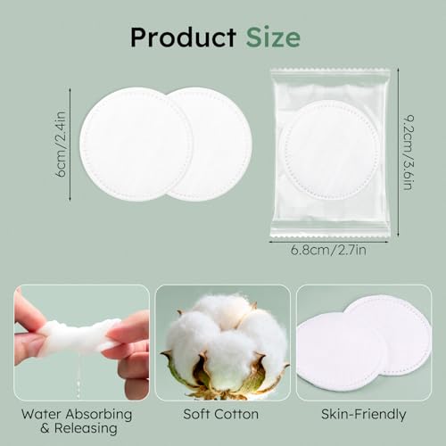 LLHQAMT 100 Sets (200 pcs) Individually Wrapped Cotton Rounds for Makeup Removal
