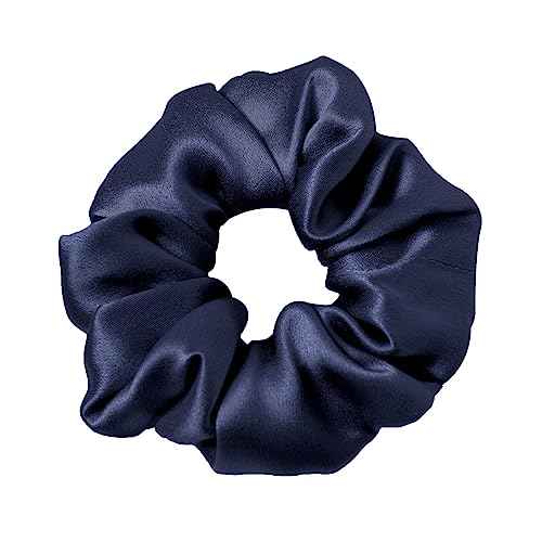 LILYSILK Silk Hair Scrunchies for Frizz & Breakage Prevention 100% Mulberry Silk Hair Ties No Damage Elastic Silk Ponytail Holders, 1Pc, Navy Blue