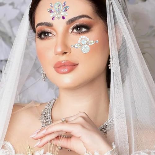 16 Pc Face Gems Rhinestone Stickers 3D Flowers Glitter Tattoo
