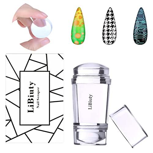 LiBiuty Nail Art Stamper, Dual Head Clear Jelly Nail Polish Transfer Stamper with Extra 4Pcs Silicone Heads & 1 Scraper Nail Stamping Tool