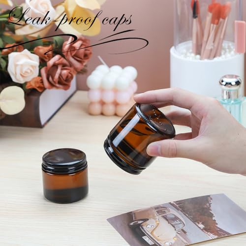 24 Pack 1oz Amber Glass Jars with Lids for Cosmetics & Travel