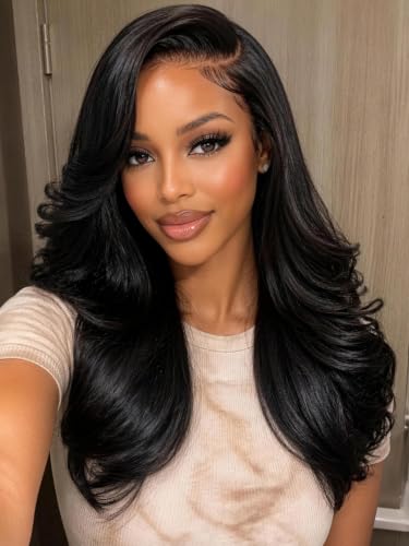 KLAIYI 16-Inch Human Hair Lace Front Wigs with Side Part & Pre Plucked Natural Hairline